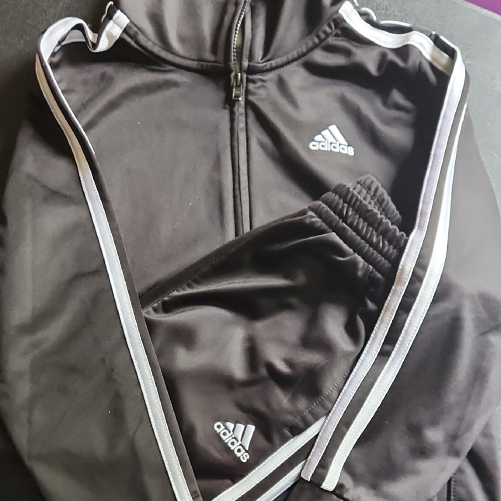 Adidas Black Tracksuit with White Stripes